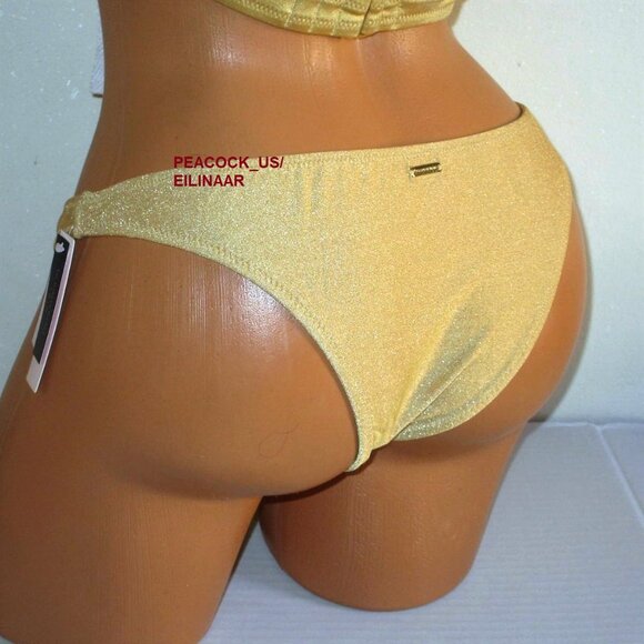 VICTORIA'S SECRET Swim Itsy Cheeky Bikini Bottom Size MEDIUM Gold shimmer Lurex - Picture 1 of 5